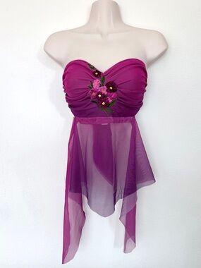 Ema Savahl  Tie-Back Top Vintage Y2K Purple Pink Floral Mesh Strapless Backless
